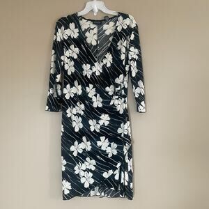 New York & Co Womens XL Flower Print Faux Wrap Dress Deep V-Neck Dressy